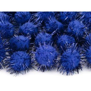 Pompony brokatowe PartyDeco 2cm Niebieskie, 20szt